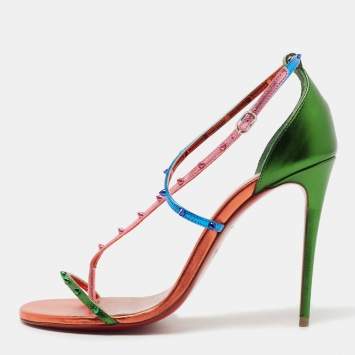 Pre Owned Christian Louboutin Metallic Tricolor Leather Riojana Spike Sandals Size 37