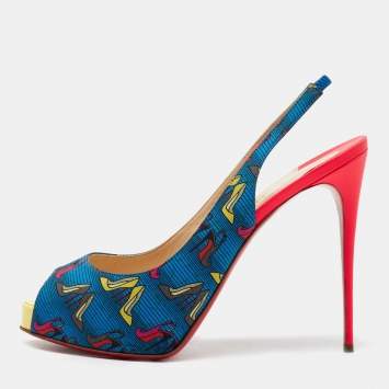 Pre Owned Christian Louboutin Multicolor Printed Fabric Private Number Slingback Pumps Size 41