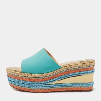 Pre Owned Christian Louboutin Turquoise Nubuck Leather Myriama Sandals Size 41