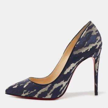 Pre Owned Christian Louboutin Navy Blue/Silver Jacquard Camouloubi Pigalle Follies Pumps Size 38