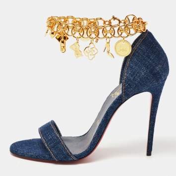 Pre Owned Christian Louboutin Navy Blue Denim Gourmi Sandals Size 37.5