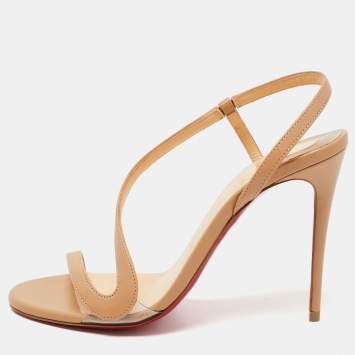Pre Owned Christian Louboutin Beige Leather Rosalie Sandals Size 36.5