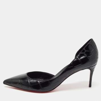 Pre Owned Christian Louboutin Black Croc Embossed Leather Iriza Pumps Size 37