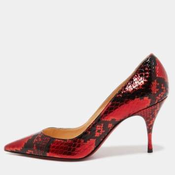 Pre Owned Christian Louboutin Red/Black Python Clare Pumps Size 36
