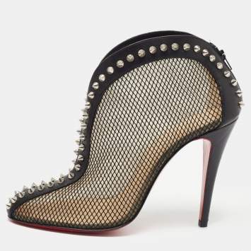 Pre Owned Christian Louboutin Black Mesh and Leather Bourriche Ankle Booties Size 38