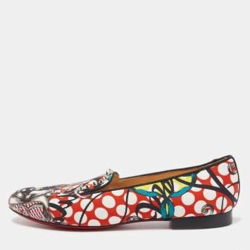 Pre Owned Christian Louboutin Multicolor Printed Fabric Sakouette Spiked Smoking Slippers Size 40