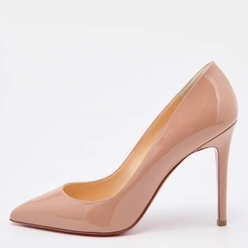 Pre Owned Christian Louboutin Nude Patent Leather Pigalle Pumps Size 39