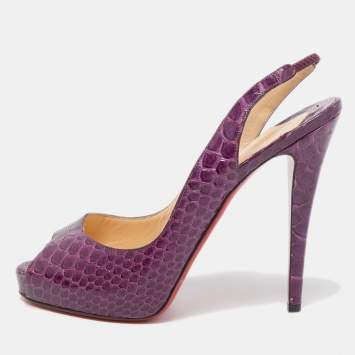 Pre Owned Christian Louboutin Purple Python No Prive Slingback Pumps Size 40