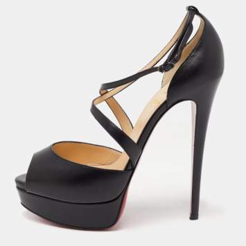 Pre Owned Christian Louboutin Black Leather Cross Me Sandals Size 39.5