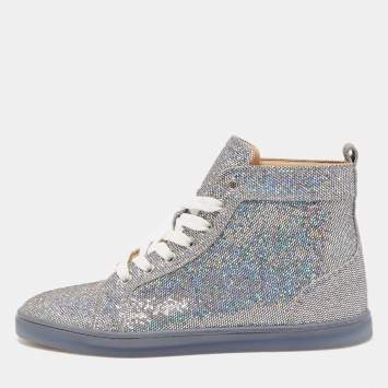 Pre Owned Christian Louboutin Silver Glitter Disco Ball Rantus Orlato High Top Sneakers Size 37