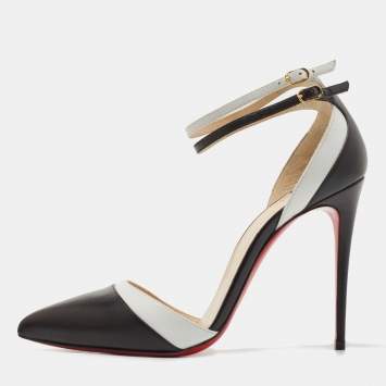 Pre Owned Christian Louboutin Black/White Leather Uptown Double Pumps Size 38