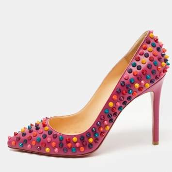 Pre Owned Christian Louboutin Pink Leather Pigalle Spikes Pumps Size 40