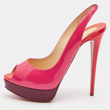 Pre Owned Christian Louboutin Tricolor Patent Leather Lady Peep Slingback Pumps Size 41