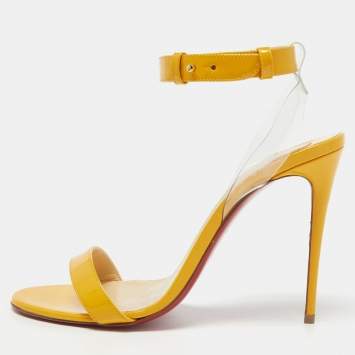 Pre Owned Christian Louboutin Light Orange Patent Leather and PVC Jonatina Sandals Size 39