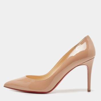 Pre Owned Christian Louboutin Beige Patent Leather Pigalle Pointed Toe Pumps Size 40