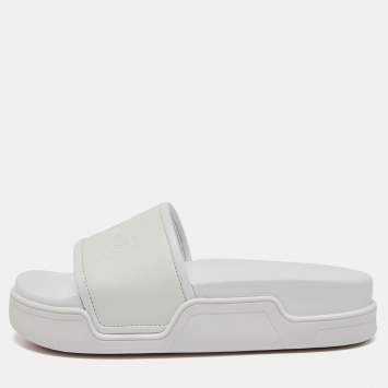 Pre Owned Christian Louboutin White Leather Logo Platform Slides Size 36