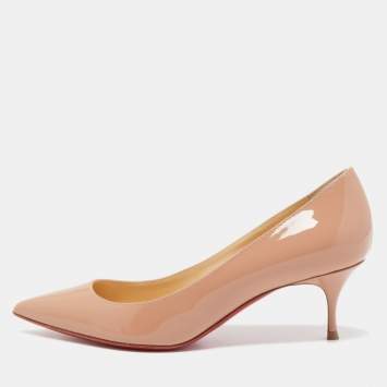 Pre Owned Christian Louboutin Beige Patent Leather Pigalle Pointed Toe Pumps Size 36.5