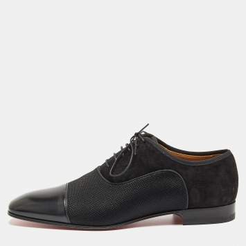 Pre Owned Christian Louboutin Black Mesh Leather Greggo Lace Up Oxfords Size 40