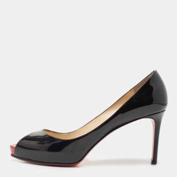 Pre Owned Christian Louboutin Black Patent Leather Very Prive Platform Pumps Size 41