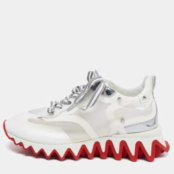 Pre Owned Christian Louboutin White Leather and Mesh Loubishark Sneakers Size 36