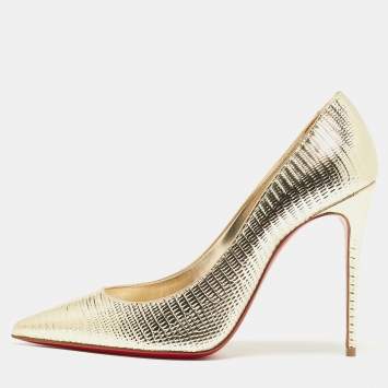 Pre Owned Christian Louboutin Metallic Gold Lizard Embossed Leather Kate Pumps Size 38