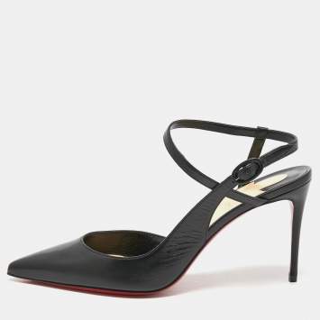 Pre Owned Christian Louboutin Black Leather Kate Slingback Pumps Size 39.5