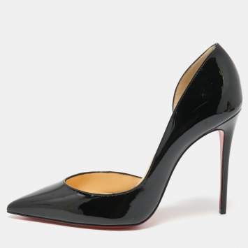 Pre Owned Christian Louboutin Black Patent Leather Iriza D'orsay Pointed Toe Pumps Size 38