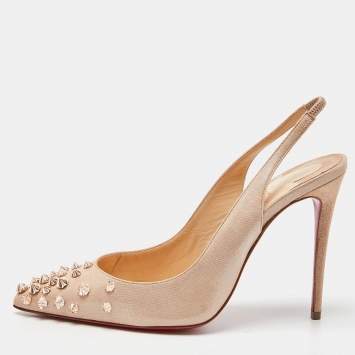 Pre Owned Christian Louboutin Beige Iridescent Suede Drama Spikes Pumps Size 37