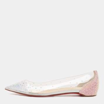 Pre Owned Christian Louboutin Transparent PVC and Suede Degrastrass Embellished Ballet Flats Size 39