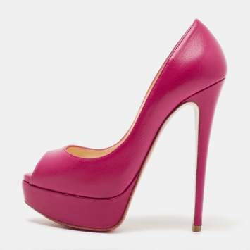 Pre Owned Christian Louboutin Purple Leather Lady Peep Pumps Size 35