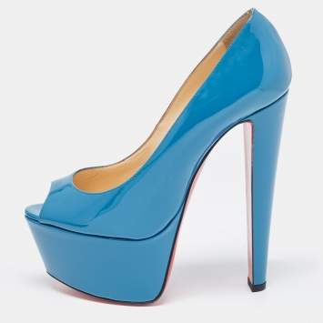 Pre Owned Christian Louboutin Blue Patent Jamie Platform Pumps Size 38