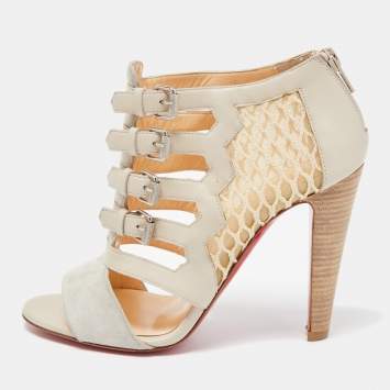 Pre Owned Christian Louboutin Two Tone Leather and Mesh Trotti Sandals Size 36