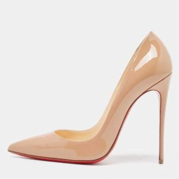 Pre Owned Christian Louboutin Beige Patent So Kate Pumps Size 38.5