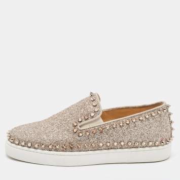 Pre Owned Christian Louboutin Gold Gritter Pik Boat Sneakers Size 36
