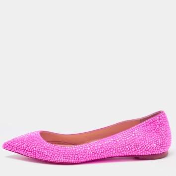 Pre Owned Christian Louboutin Pink Suede Crystal Embellished Ballet Flats Size 37
