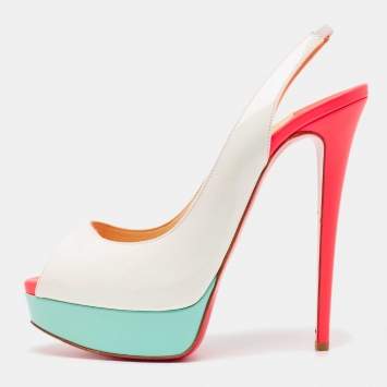 Pre Owned Christian Louboutin Tricolor Patent Leather Lady Peep Slingback Pumps Size 40