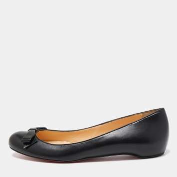 Pre Owned Christian Louboutin Black Leather Ballet Flats Size 37.5