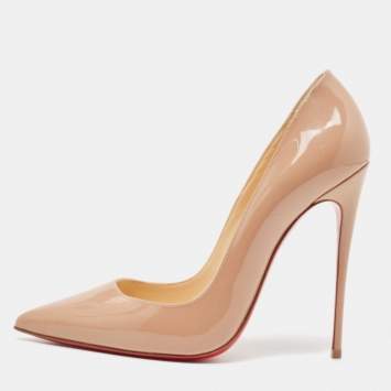 Pre Owned Christian Louboutin Beige Patent Leather So Kate Pumps Size 38.5