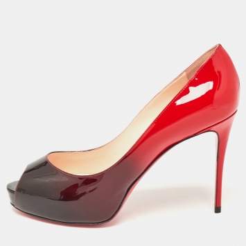 Pre Owned Christian Louboutin Red/Black Patent Very Prive Pumps Size 37