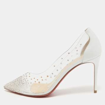 Pre Owned Christian Louboutin White Leather and PVC Degrastrass Pumps Size 36