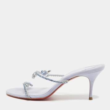 Pre Owned Christian Louboutin Light Purple Crystal Embellished PVC Just Queen Slide Sandals Size 38