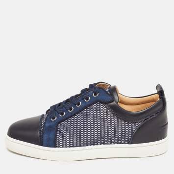 Pre Owned Christian Louboutin Navy Blue Leather and Suede Louis Junior Sneakers Size 39