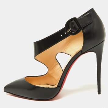 Pre Owned Christian Louboutin Black Leather Sharpeta Pointed-Toe Pumps Size 40.5