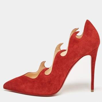 Pre Owned Christian Louboutin Red Suede Olavague Flame Pumps Size 38.5