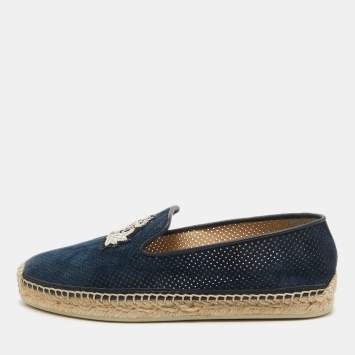 Pre Owned Christian Louboutin Blue Perforated Suede Nanou Orlato Espadrille Flats Size 37