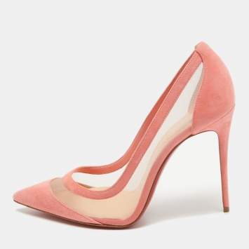 Pre Owned Christian Louboutin Pink Suede and Mesh Galativi Pumps Size 38.5