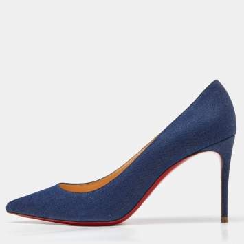 Pre Owned Christian Louboutin Blue Denim Kate 85 Pumps Size 38