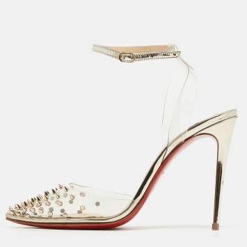 Pre Owned Christian Louboutin Transparent/Silver PVC and Leather Spikoo Pumps Size 36.5