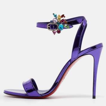 Pre Owned Christian Louboutin Metallic Blue Patent Leather Goldie Joli Sandals Size 40