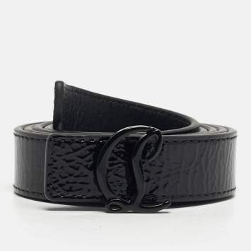 Pre Owned Christian Louboutin CL Logo 90CM Belt Black Patent Leather